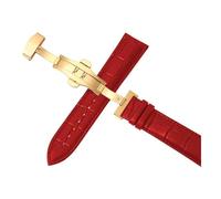 Belivceng Leather Watch Band, Double Press Automatic Butterfly Buckle, 12mm to 24mm Sizes, Replacement Strap Accessory,Golden Red,14mm