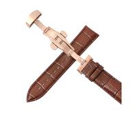 Belivceng Leather Watch Band, Double Press Automatic Butterfly Buckle, 12mm to 24mm Sizes, Replacement Strap Accessory,Rose Gold Brown,18mm