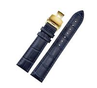Belivceng Leather Watch Band, Strap for Men and Women, 18mm to 22mm Sizes with Pin Buckle or Butterfly Buckle,A Dark Blue-Gold,18mm