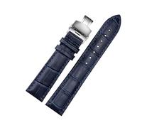 Belivceng Leather Watch Band, Strap for Men and Women, 18mm to 22mm Sizes with Pin Buckle or Butterfly Buckle,A Dark Blue-Silver,19mm