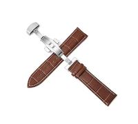 Belivceng Leather Watch Strap, 12mm to 24mm Sizes, with Double Press Butterfly Clasp, Replacement Band Accessory,Brown White Line,23mm