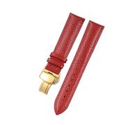 Belivceng Litchi Pattern Leather Watch Strap with Steel Folding Buckle, 18mm to 22mm Sizes, Durable Watchband Accessories,Red-Gold,19mm