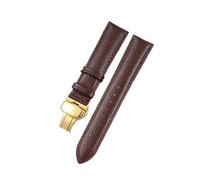 Belivceng Litchi Pattern Leather Watch Strap with Steel Folding Buckle, 18mm to 22mm Sizes, Durable Watchband Accessories,Brown-Gold,18mm