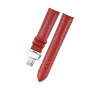 Belivceng Litchi Pattern Leather Watch Strap with Steel Folding Buckle, 18mm to 22mm Sizes, Durable Watchband Accessories,Red-Silver,20mm