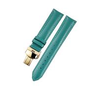 Belivceng Litchi Pattern Leather Watch Strap with Steel Folding Buckle, 18mm to 22mm Sizes, Durable Watchband Accessories,Green-Gold,18mm