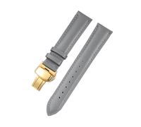 Belivceng Litchi Pattern Leather Watch Strap with Steel Folding Buckle, 18mm to 22mm Sizes, Durable Watchband Accessories,Gray-Gold,22mm