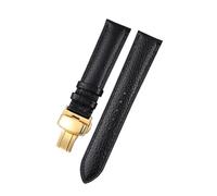 Belivceng Litchi Pattern Leather Watch Strap with Steel Folding Buckle, 18mm to 22mm Sizes, Durable Watchband Accessories,Black-Gold,22mm