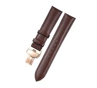 Belivceng Litchi Pattern Leather Watch Strap with Steel Folding Buckle, 18mm to 22mm Sizes, Durable Watchband Accessories,Brown-Rose,18mm