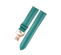 Belivceng Litchi Pattern Leather Watch Strap with Steel Folding Buckle, 18mm to 22mm Sizes, Durable Watchband Accessories,Green-Rose,19mm