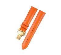 Belivceng Litchi Pattern Leather Watch Strap with Steel Folding Buckle, 18mm to 22mm Sizes, Durable Watchband Accessories,Orange-Gold,22mm
