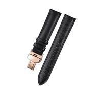 Belivceng Litchi Pattern Leather Watch Strap with Steel Folding Buckle, 18mm to 22mm Sizes, Durable Watchband Accessories,Black-Rose,19mm