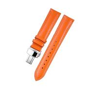 Belivceng Litchi Pattern Leather Watch Strap with Steel Folding Buckle, 18mm to 22mm Sizes, Durable Watchband Accessories,Orange-Silver,22mm