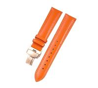 Belivceng Litchi Pattern Leather Watch Strap with Steel Folding Buckle, 18mm to 22mm Sizes, Durable Watchband Accessories,Orange-Rose,18mm