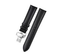 Belivceng Litchi Pattern Leather Watch Strap with Steel Folding Buckle, 18mm to 22mm Sizes, Durable Watchband Accessories,Black-Silver,21mm