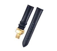 Belivceng Litchi Pattern Leather Watch Strap with Steel Folding Buckle, 18mm to 22mm Sizes, Durable Watchband Accessories,Blue-Gold,19mm