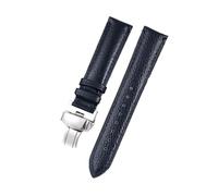 Belivceng Litchi Pattern Leather Watch Strap with Steel Folding Buckle, 18mm to 22mm Sizes, Durable Watchband Accessories,Blue-Silver,20mm