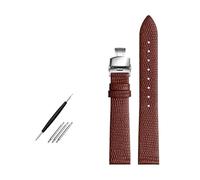 Belivceng Lizard Pattern Leather Watchband with Butterfly or Pin Buckle, for Women, 14mm to 20mm, Replacement Strap Accessory,Brown Silver B,18mm
