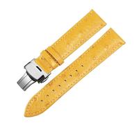 Belivceng Ostrich Pattern Genuine Leather Watch Strap, Flat Straight End Design, 12mm to 24mm Sizes for Replacement Band,Yellow Silver A,18mm