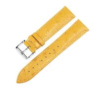 Belivceng Ostrich Pattern Genuine Leather Watch Strap, Flat Straight End Design, 12mm to 24mm Sizes for Replacement Band,Yellow Silver B,16mm