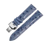 Belivceng Ostrich Pattern Genuine Leather Watch Strap, Flat Straight End Design, 12mm to 24mm Sizes for Replacement Band,B Blue Silver A,13mm