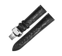 Belivceng Ostrich Pattern Genuine Leather Watch Strap, Flat Straight End Design, 12mm to 24mm Sizes for Replacement Band,Black Silver A,21mm