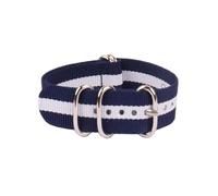 Belivceng Stripe Woven Nylon Watchband with Ring Buckle - 16mm 18mm 20mm 22mm 24mm Wristwatch Strap,Navy White Navy,24mm