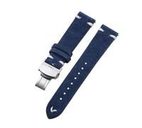 Belivceng Suede Leather Watch Strap with Handmade Stitching, Vintage Quick Release Bracelet with Folding Clasp, 18mm to 22mm,Blue White-Silver,18mm