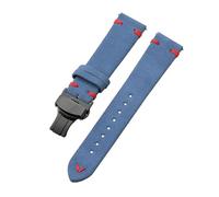 Belivceng Suede Leather Watch Strap with Handmade Stitching, Vintage Quick Release Bracelet with Folding Clasp, 18mm to 22mm,Light Blue Red-Black,22mm