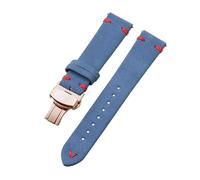 Belivceng Suede Leather Watch Strap with Handmade Stitching, Vintage Quick Release Bracelet with Folding Clasp, 18mm to 22mm,Light Blue Red-Rose,20mm
