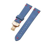 Belivceng Suede Leather Watch Strap with Handmade Stitching, Vintage Quick Release Bracelet with Folding Clasp, 18mm to 22mm,Light Blue Red-Gold,20mm