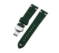 Belivceng Suede Leather Watch Strap with Handmade Stitching, Vintage Quick Release Bracelet with Folding Clasp, 18mm to 22mm,Green White-Silver,18mm