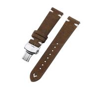 Belivceng Suede Leather Watch Strap with Handmade Stitching, Vintage Quick Release Bracelet with Folding Clasp, 18mm to 22mm,Brown White-Silver,18mm