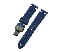Belivceng Suede Leather Watch Strap with Handmade Stitching, Vintage Quick Release Bracelet with Folding Clasp, 18mm to 22mm,Blue White-Black,20mm
