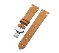 Belivceng Suede Leather Watch Strap with Handmade Stitching, Vintage Quick Release Bracelet with Folding Clasp, 18mm to 22mm,Yellow White-Silver,20mm