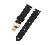 Belivceng Suede Leather Watch Strap with Handmade Stitching, Vintage Quick Release Bracelet with Folding Clasp, 18mm to 22mm,Black White-Gold,20mm