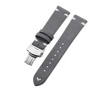 Belivceng Suede Leather Watch Strap with Handmade Stitching, Vintage Quick Release Bracelet with Folding Clasp, 18mm to 22mm,Gray White-Silver,18mm