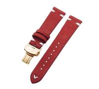 Belivceng Suede Leather Watch Strap with Handmade Stitching, Vintage Quick Release Bracelet with Folding Clasp, 18mm to 22mm,Red White-Gold,18mm