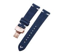 Belivceng Suede Leather Watch Strap with Handmade Stitching, Vintage Quick Release Bracelet with Folding Clasp, 18mm to 22mm,Blue White-Rose,20mm