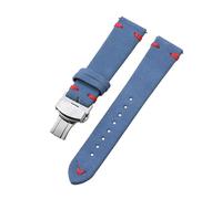 Belivceng Suede Leather Watch Strap with Handmade Stitching, Vintage Quick Release Bracelet with Folding Clasp, 18mm to 22mm,Light Blue Red-Silver,22mm
