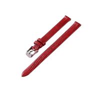 Belivceng Thin Genuine Leather Watch Strap, Lizard Grain Pattern, for Women, 8mm to 16mm Replacement Band,Red - Silver,16mm