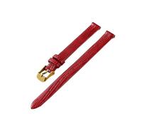 Belivceng Thin Genuine Leather Watch Strap, Lizard Grain Pattern, for Women, 8mm to 16mm Replacement Band,Red - Gold,12mm