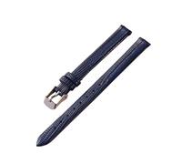 Belivceng Thin Genuine Leather Watch Strap, Lizard Grain Pattern, for Women, 8mm to 16mm Replacement Band,Blue - Silver,14mm