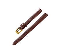 Belivceng Thin Genuine Leather Watch Strap, Lizard Grain Pattern, for Women, 8mm to 16mm Replacement Band,Brown - Gold,14mm