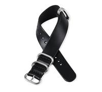 Belivceng Vintage Genuine Leather Watch Band, with Five Metal Ring Clasp, for Men, 18mm to 24mm Sizes, Replacement Strap Accessory,Black,20mm