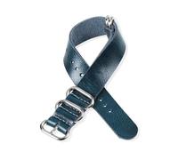 Belivceng Vintage Genuine Leather Watch Band, with Five Metal Ring Clasp, for Men, 18mm to 24mm Sizes, Replacement Strap Accessory,Blue,24mm