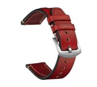 Belivceng Vintage Genuine Leather Watch Strap, Retro Stitching Design, 20mm and 22mm Sizes Replacement Band,Red-Silver,18mm