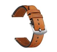 Belivceng Vintage Genuine Leather Watch Strap, Retro Stitching Design, 20mm and 22mm Sizes Replacement Band,Light Brown-Silver,22mm