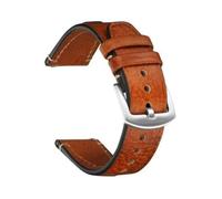 Belivceng Vintage Genuine Leather Watch Strap, Retro Stitching Design, 20mm and 22mm Sizes Replacement Band,Red Brown-Silver,20mm