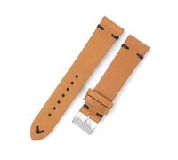 Belivceng Vintage Oil Wax Genuine Leather Watchband with Pin Buckle, Handmade Stitching, Replacement Strap, 17mm to 22mm,Tan-Black L,18mm