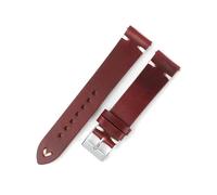 Belivceng Vintage Oil Wax Genuine Leather Watchband with Pin Buckle, Handmade Stitching, Replacement Strap, 17mm to 22mm,W Red-White L,18mm